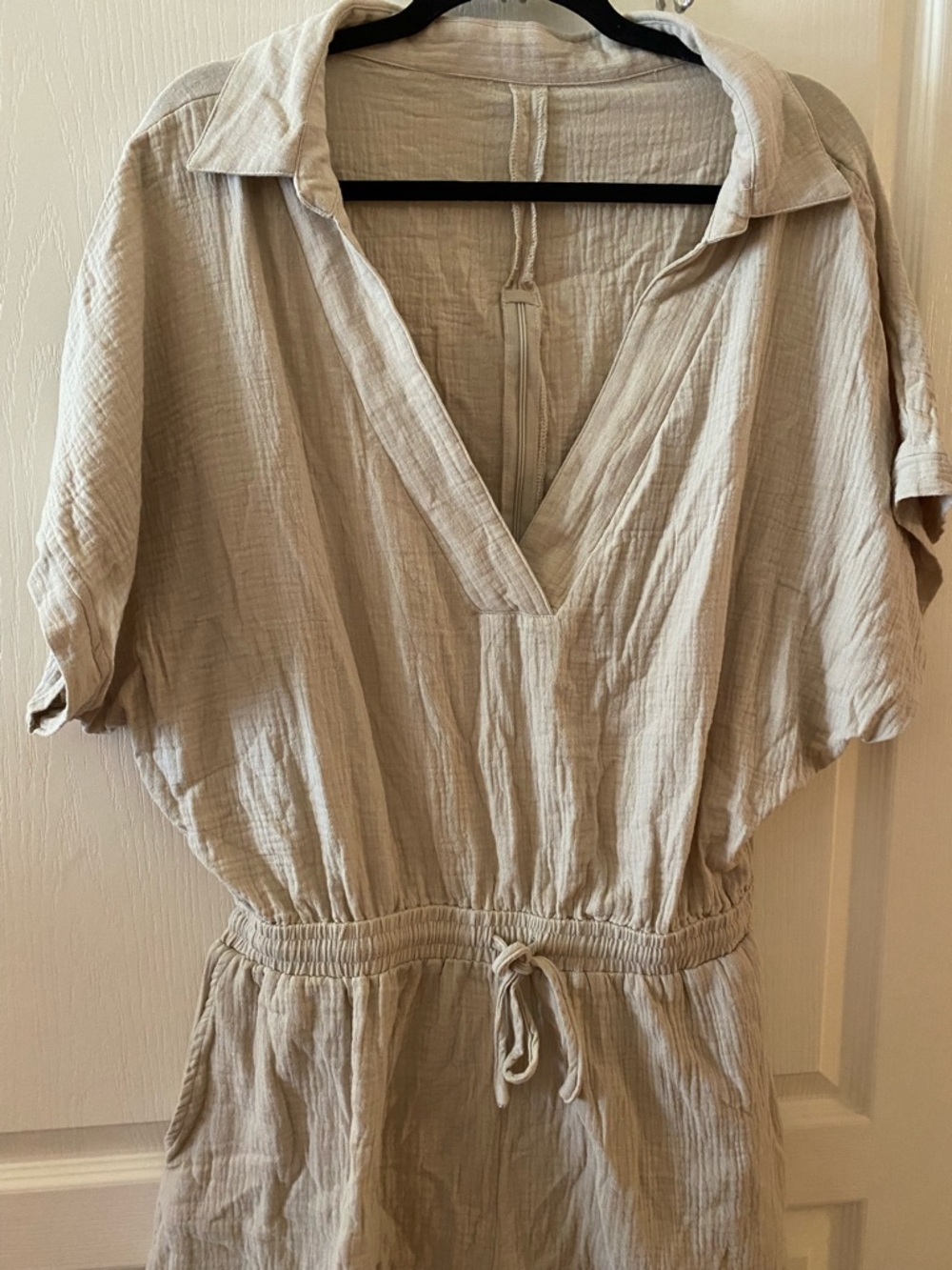 nwt CUPSHE 100% Cotton Drawstring Plunging V-Neck Romper in Neutral - XL - Picture 7 of 13